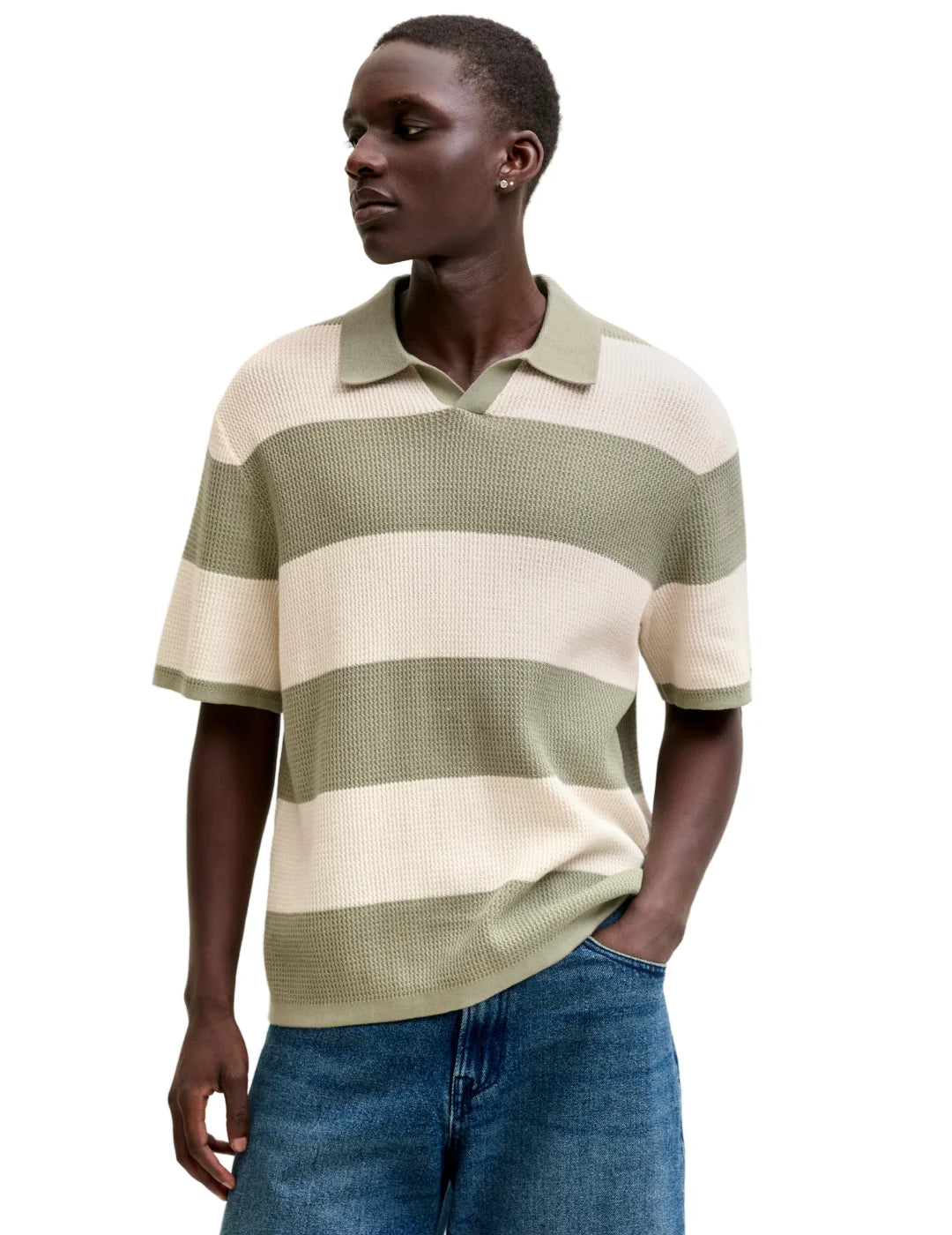 Polo Jack&Jones Liam Knit Rayas Verde | Bicos de Fío