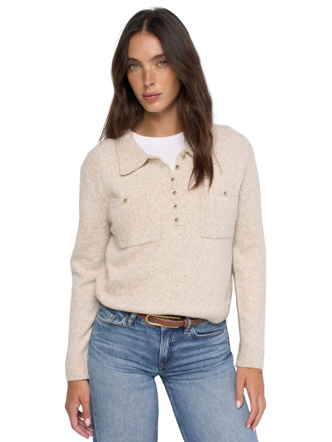 Polo Punto Bolsillos Salsa Jeans Beige | Bicos de Fío
