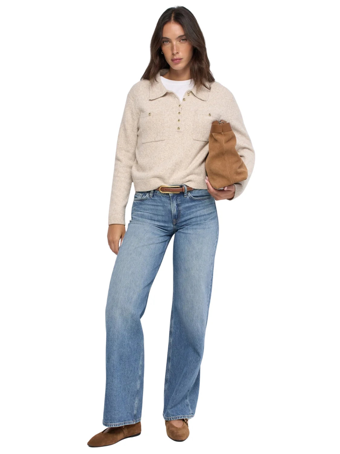 Polo Punto Bolsillos Salsa Jeans Beige | Bicos de Fío