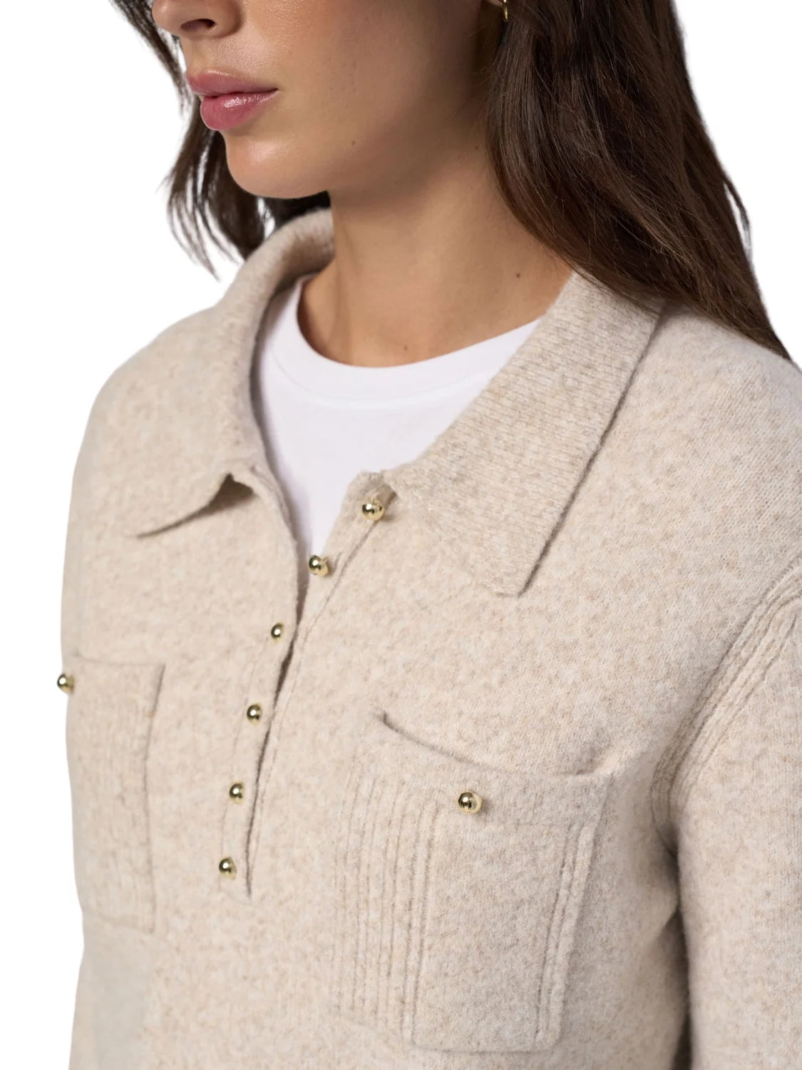 Polo Punto Bolsillos Salsa Jeans Beige | Bicos de Fío