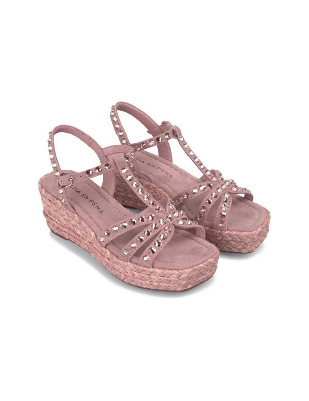 Cuña Media Tiras Pedrería Alma En Pena Suede Rosa | Bicos de Fío