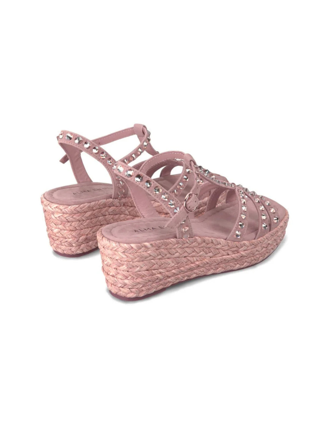 Cuña Media Tiras Pedrería Alma En Pena Suede Rosa | Bicos de Fío