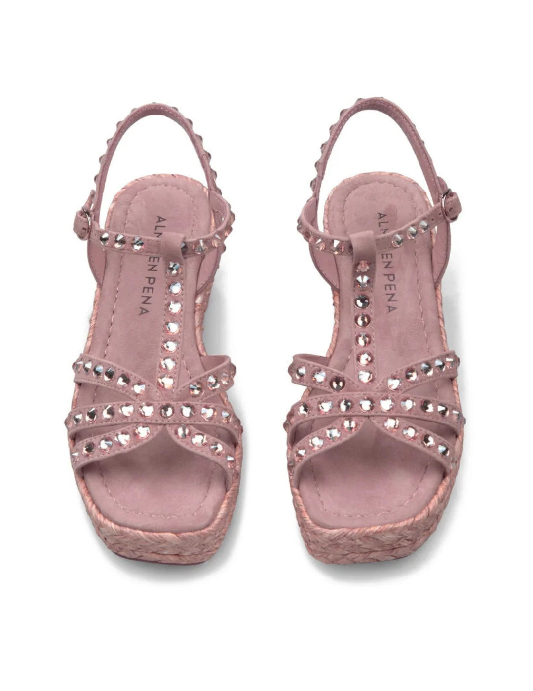 Cuña Media Tiras Pedrería Alma En Pena Suede Rosa | Bicos de Fío