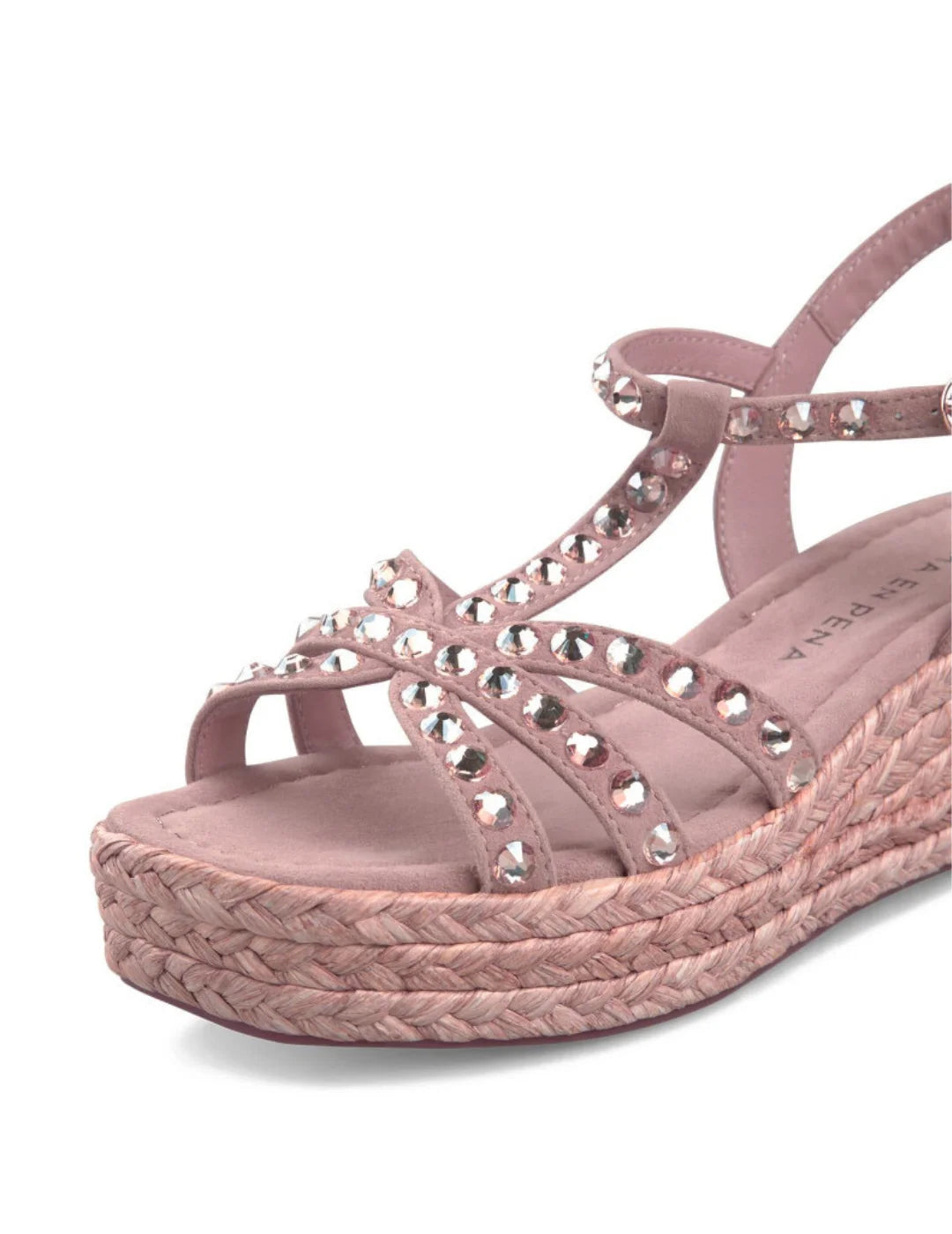 Cuña Media Tiras Pedrería Alma En Pena Suede Rosa | Bicos de Fío