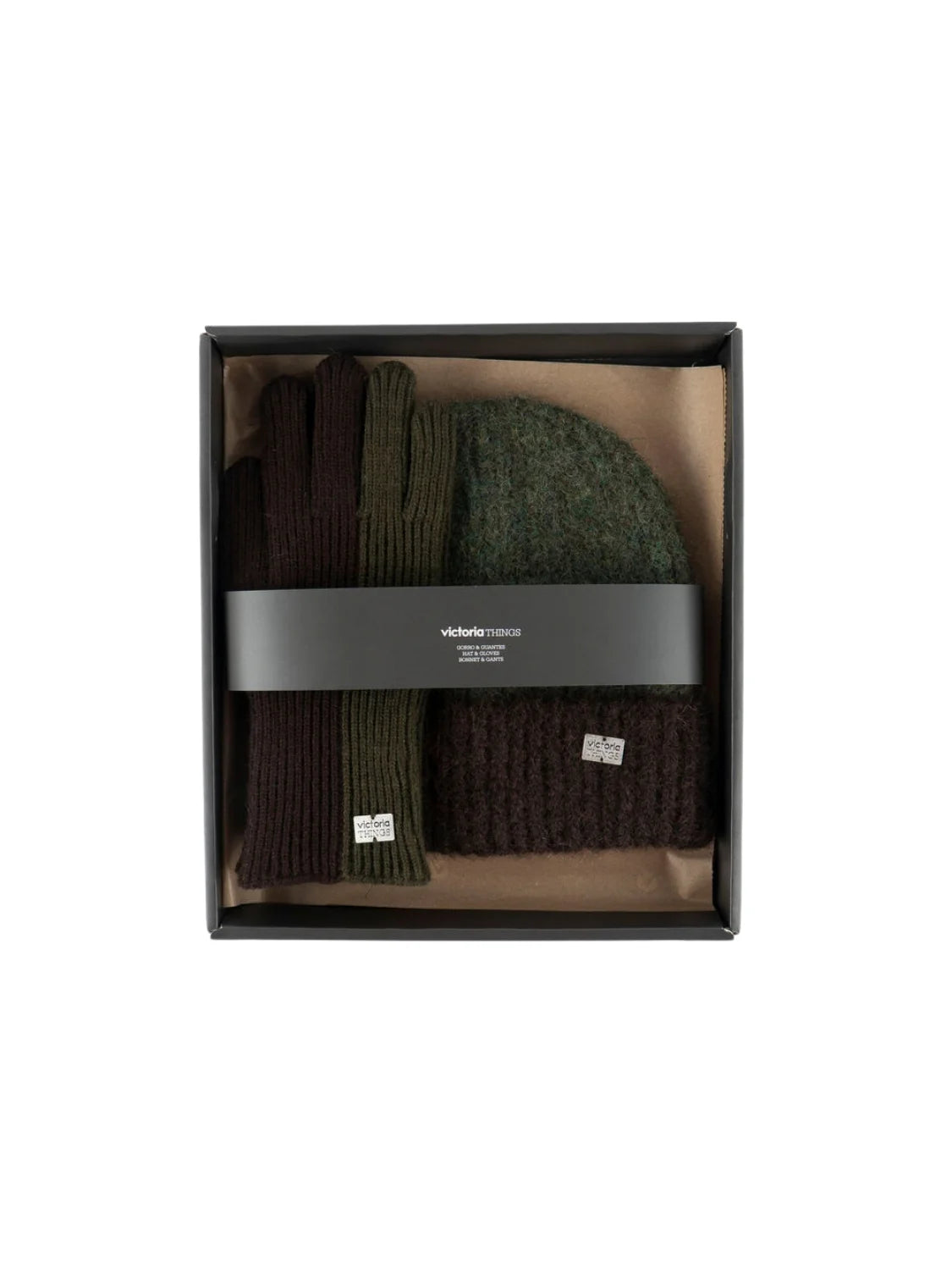 Set Gorro & Guantes Victoria Khaki | Bicos de Fío
