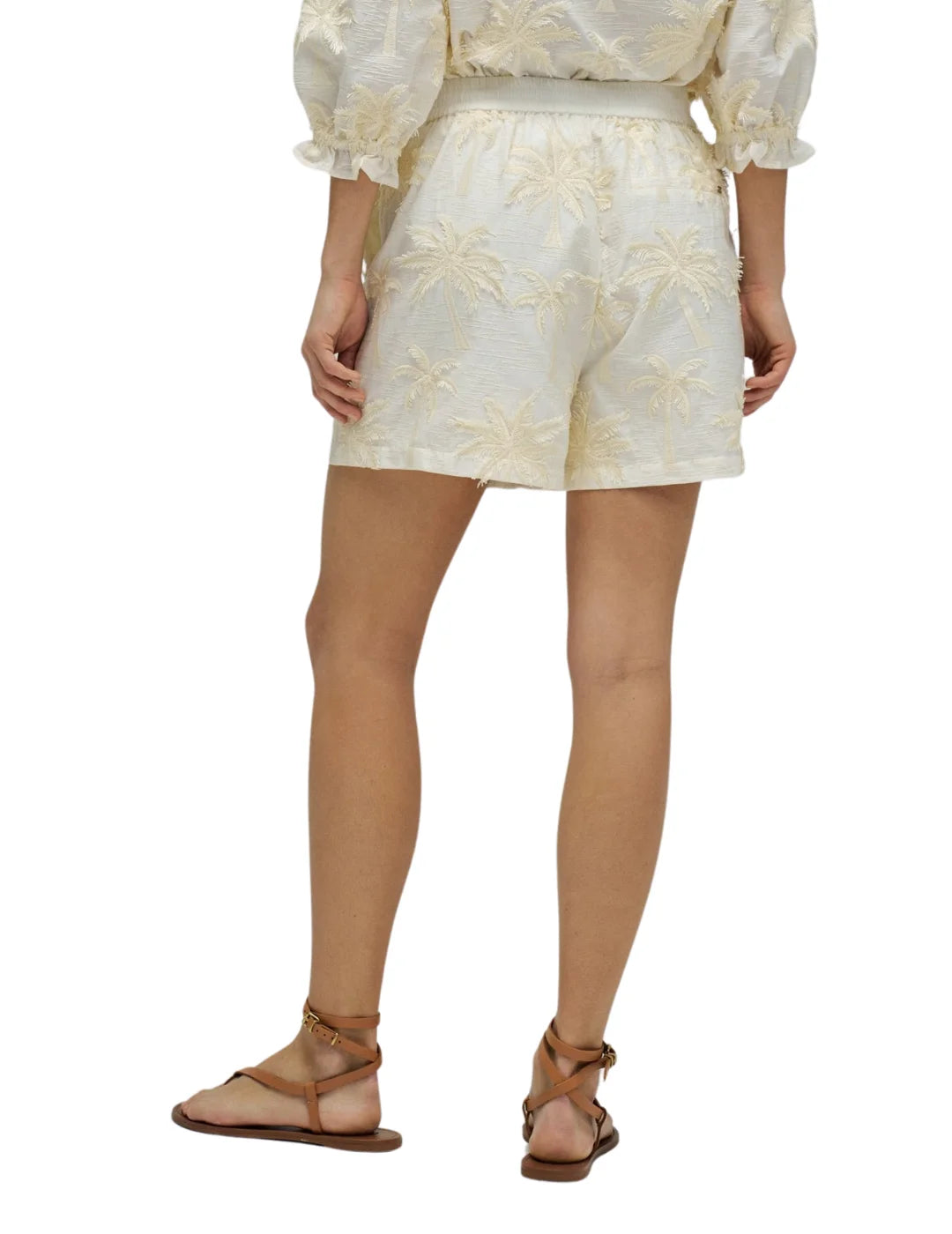 Shorts Salsa Jeans Palmeras 3D Beige | Bicos de Fío