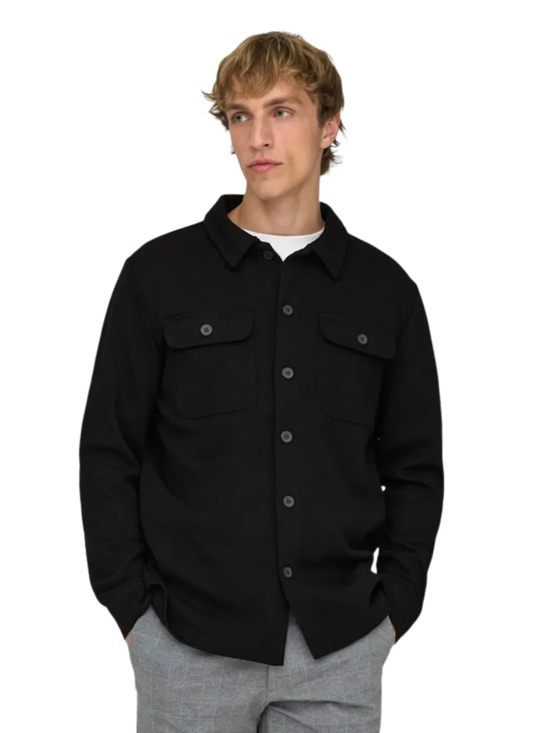 Sobrecamisa ONLY&SONS Newkodyl Negro | Bicos de Fío