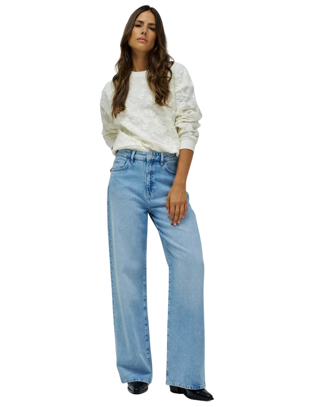 Sudadera Salsa Jeans Bordados Florales Crudo | Bicos de Fío