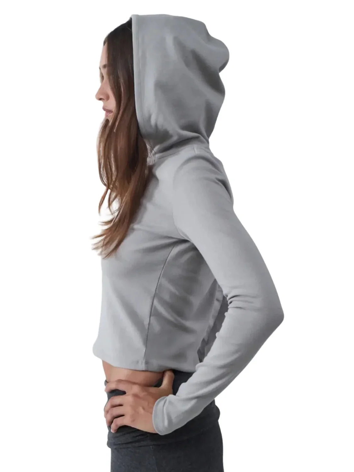 Sudadera Crop Capucha Botones BALMOHK Gris | Bicos de Fío