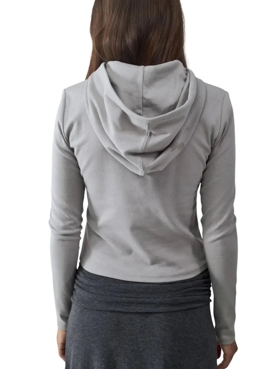 Sudadera Crop Capucha Botones BALMOHK Gris | Bicos de Fío