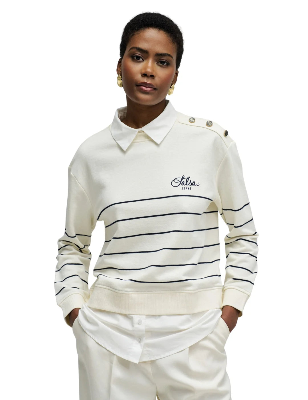 Sudadera Con Camisa Salsa Jeans Rayas Blanco | Bicos de Fío