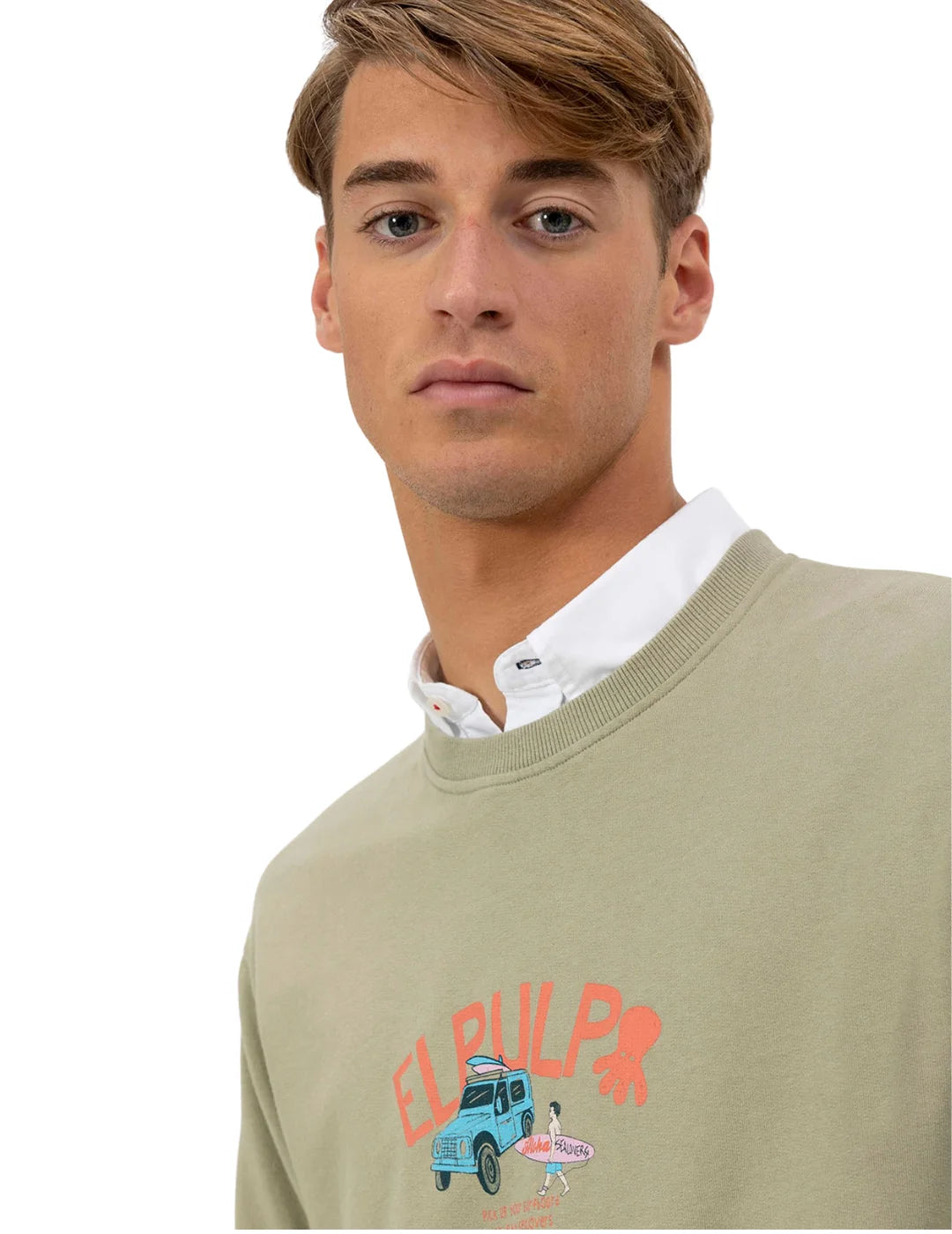 Sudadera El Pulpo Surfer Verde Khaki | Bicos de Fío