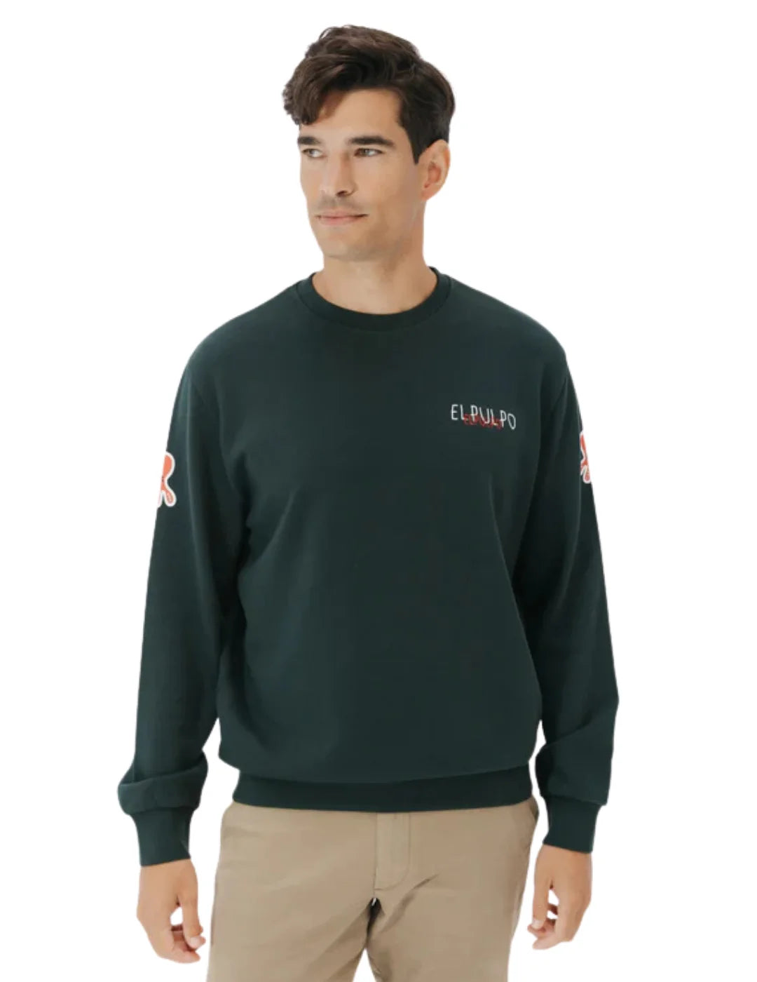 Sudadera El Pulpo Triple Logo Desgastado Verde | Bicos de Fío