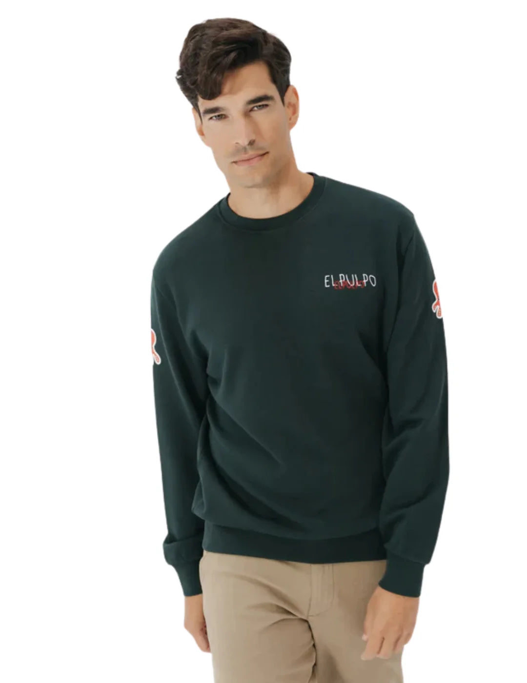 Sudadera El Pulpo Triple Logo Desgastado Verde | Bicos de Fío