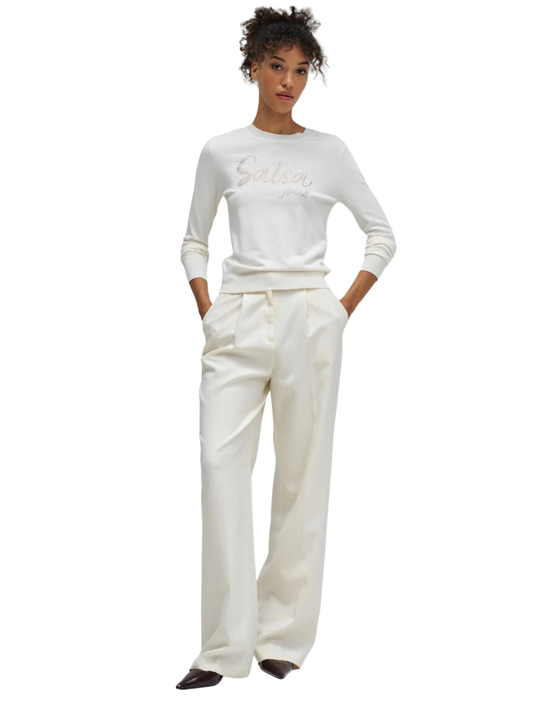 Sudadera Fina Salsa Jeans Blanco Perla | Bicos de Fío