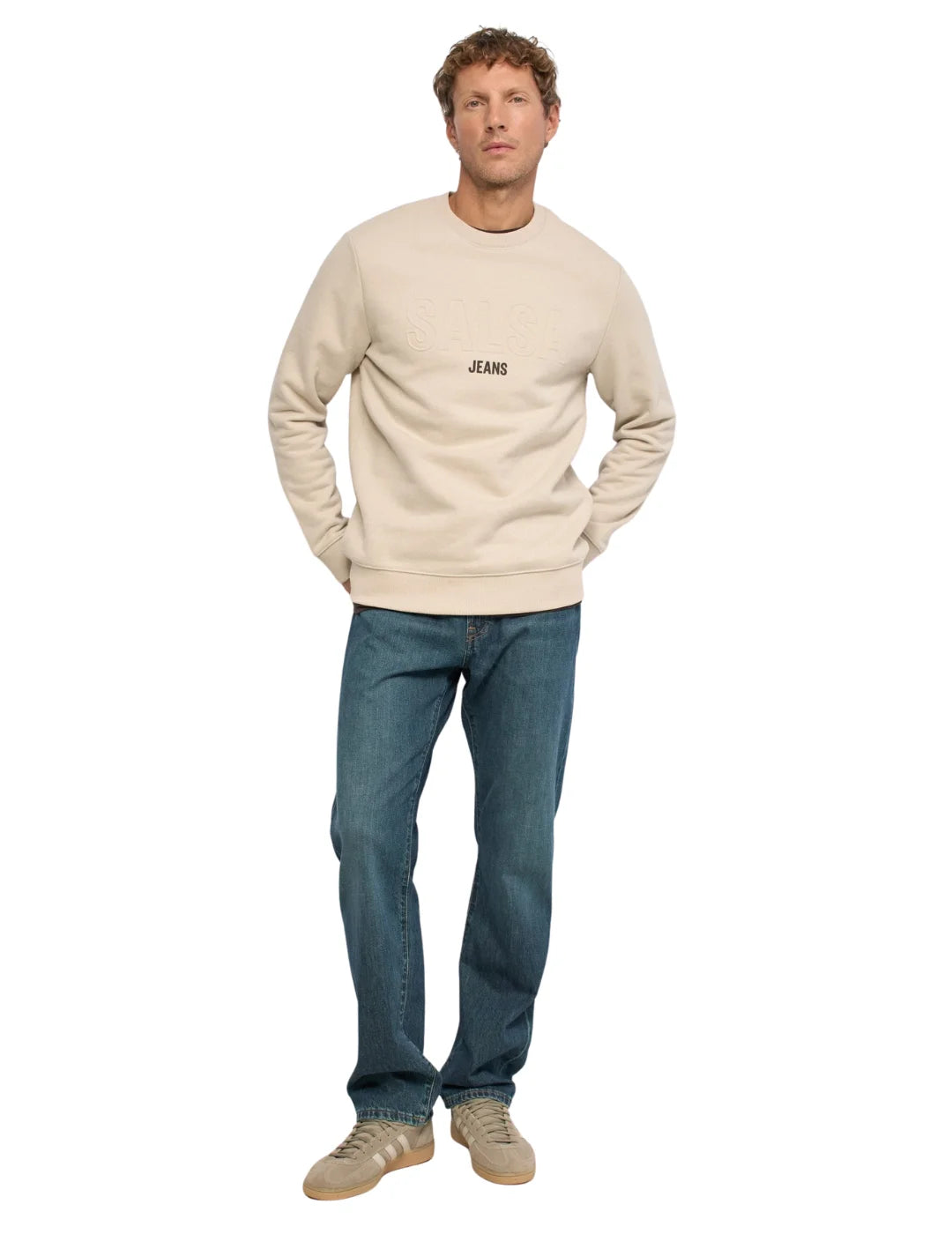 Sudadera Fleece Logo Salsa Jeans Beige | Bicos de Fío