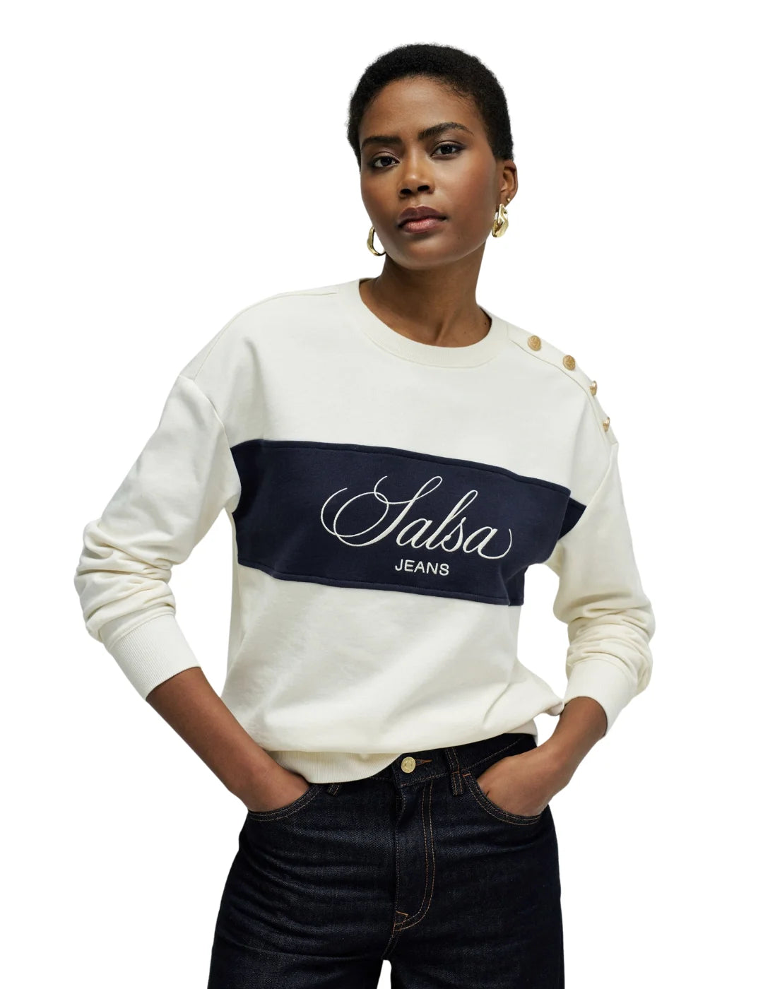 Sudadera Branding Franja Salsa Jeans Crudo | Bicos de Fío