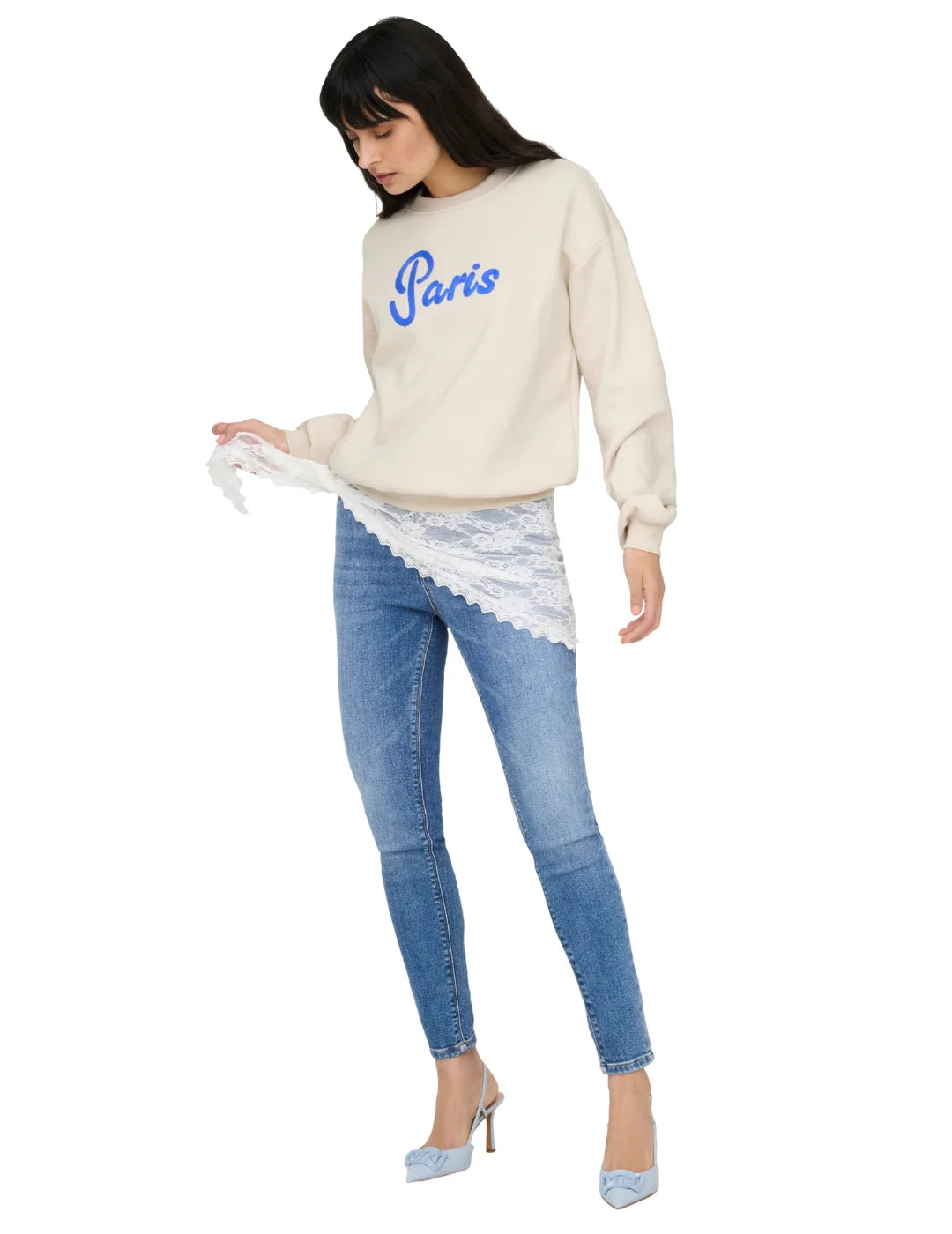 Sudadera ONLY Fie Paris Beige | Bicos de Fío