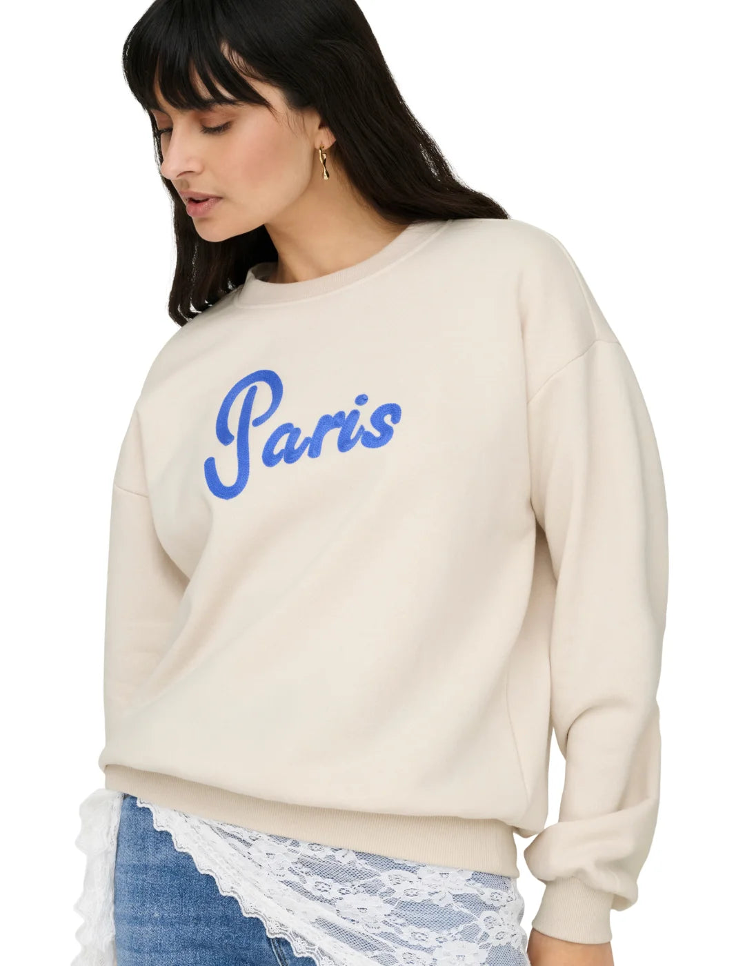 Sudadera ONLY Fie Paris Beige | Bicos de Fío