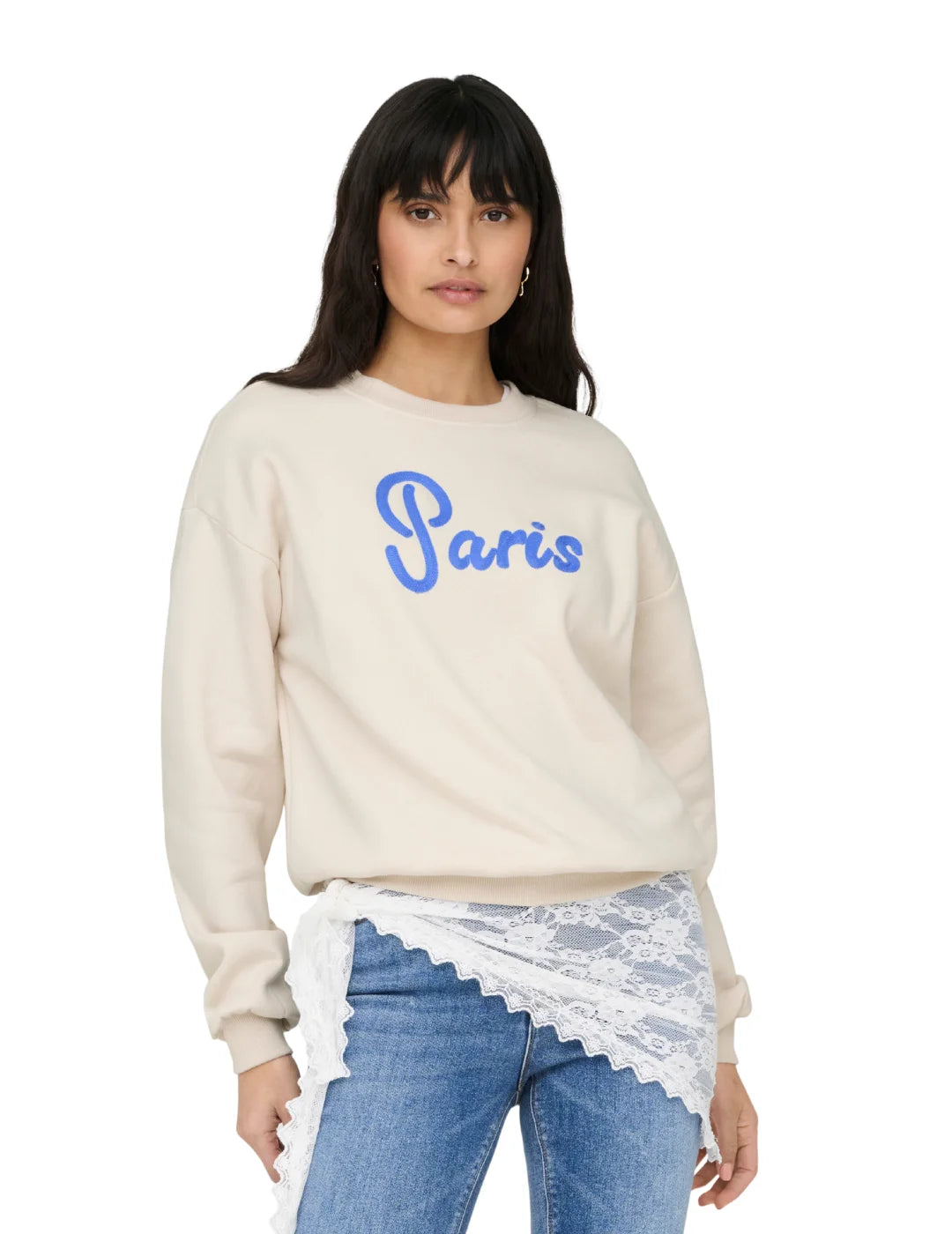 Sudadera ONLY Fie Paris Beige | Bicos de Fío