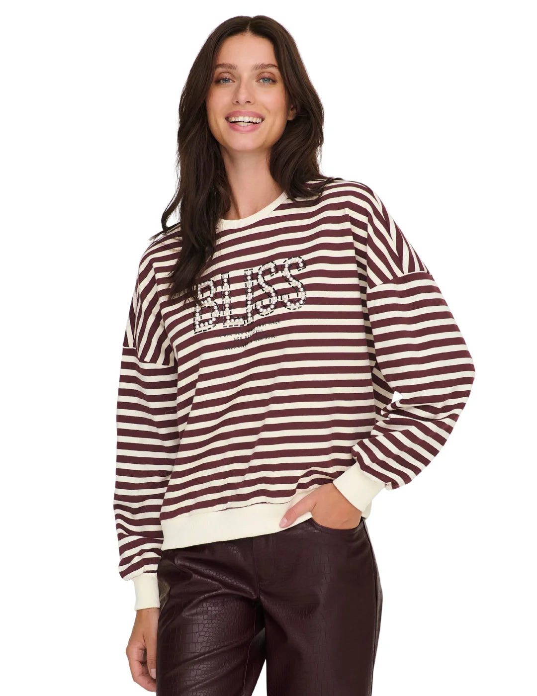 Sudadera Rayas ONLY Liza Burdeos | Bicos de Fío