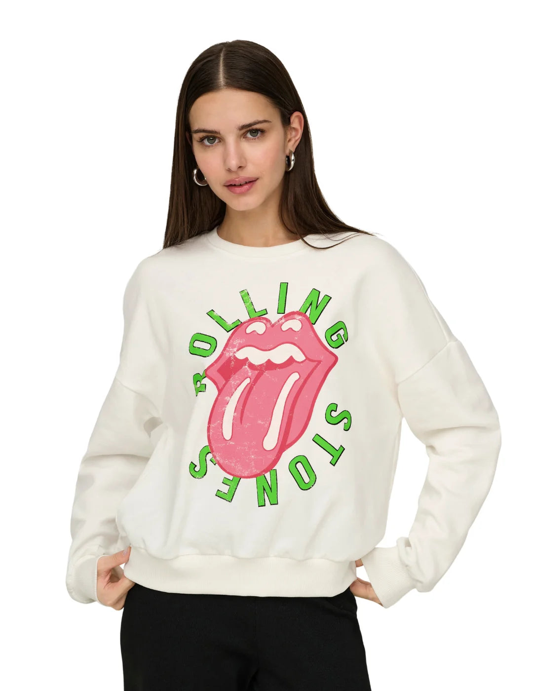 Sudadera ONLY Rolling Stones Blanco | Bicos de Fío