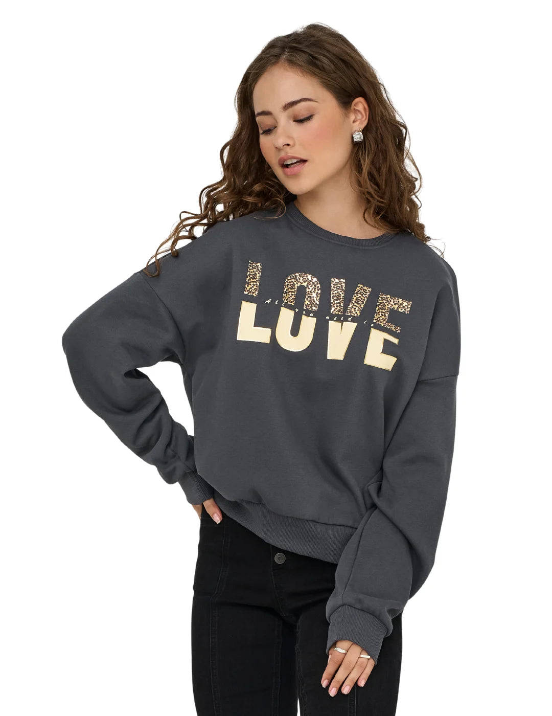 Sudadera ONLY Tammie Love Gris | Bicos de Fío