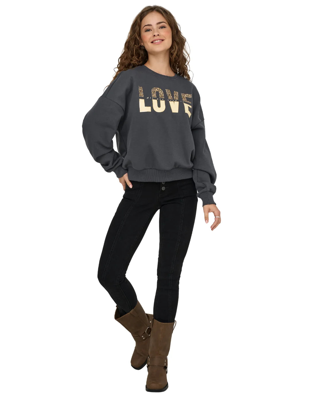 Sudadera ONLY Tammie Love Gris | Bicos de Fío