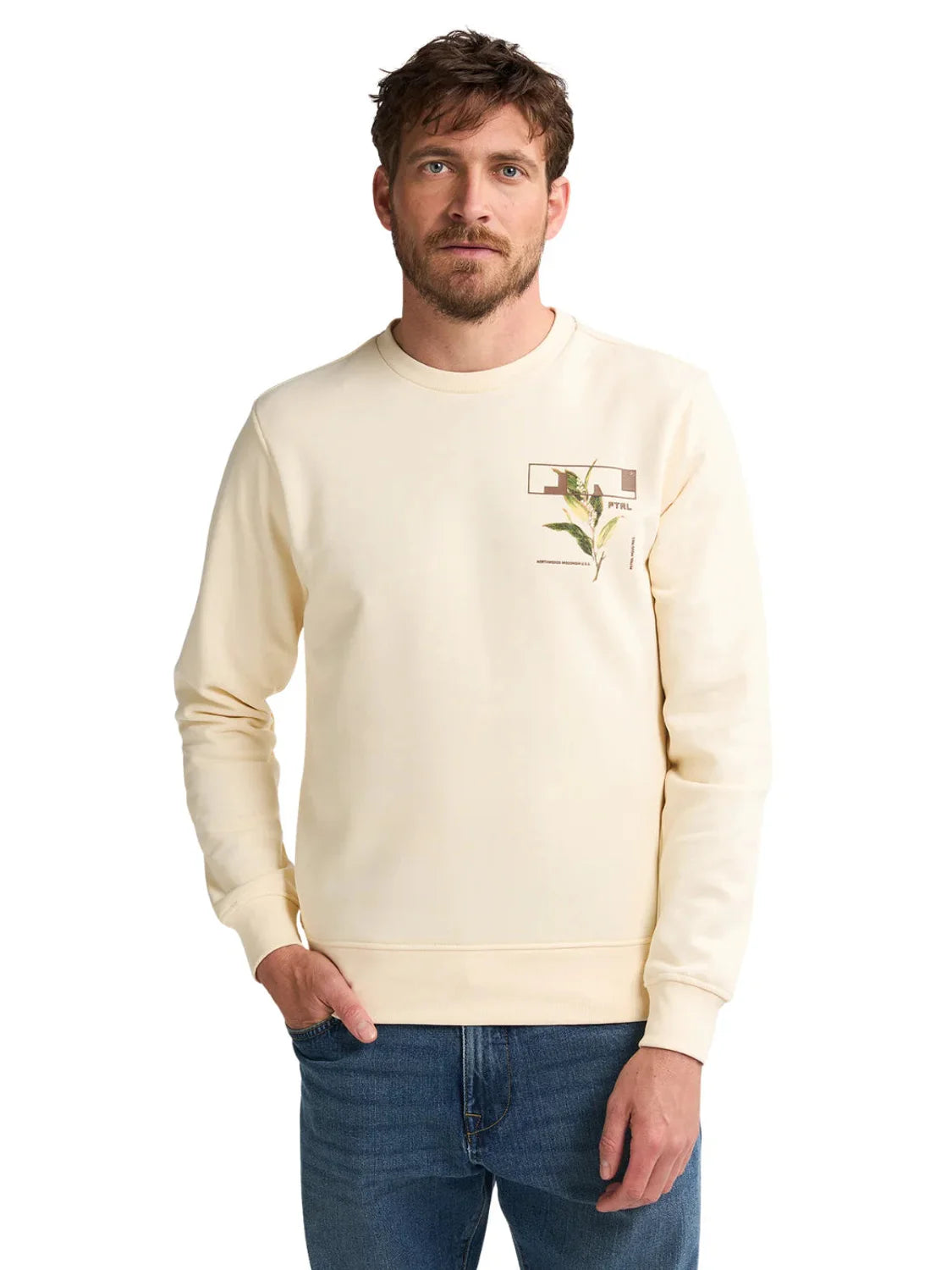 Sudadera Petrol Industries Logo Flor Beige | Bicos de Fío