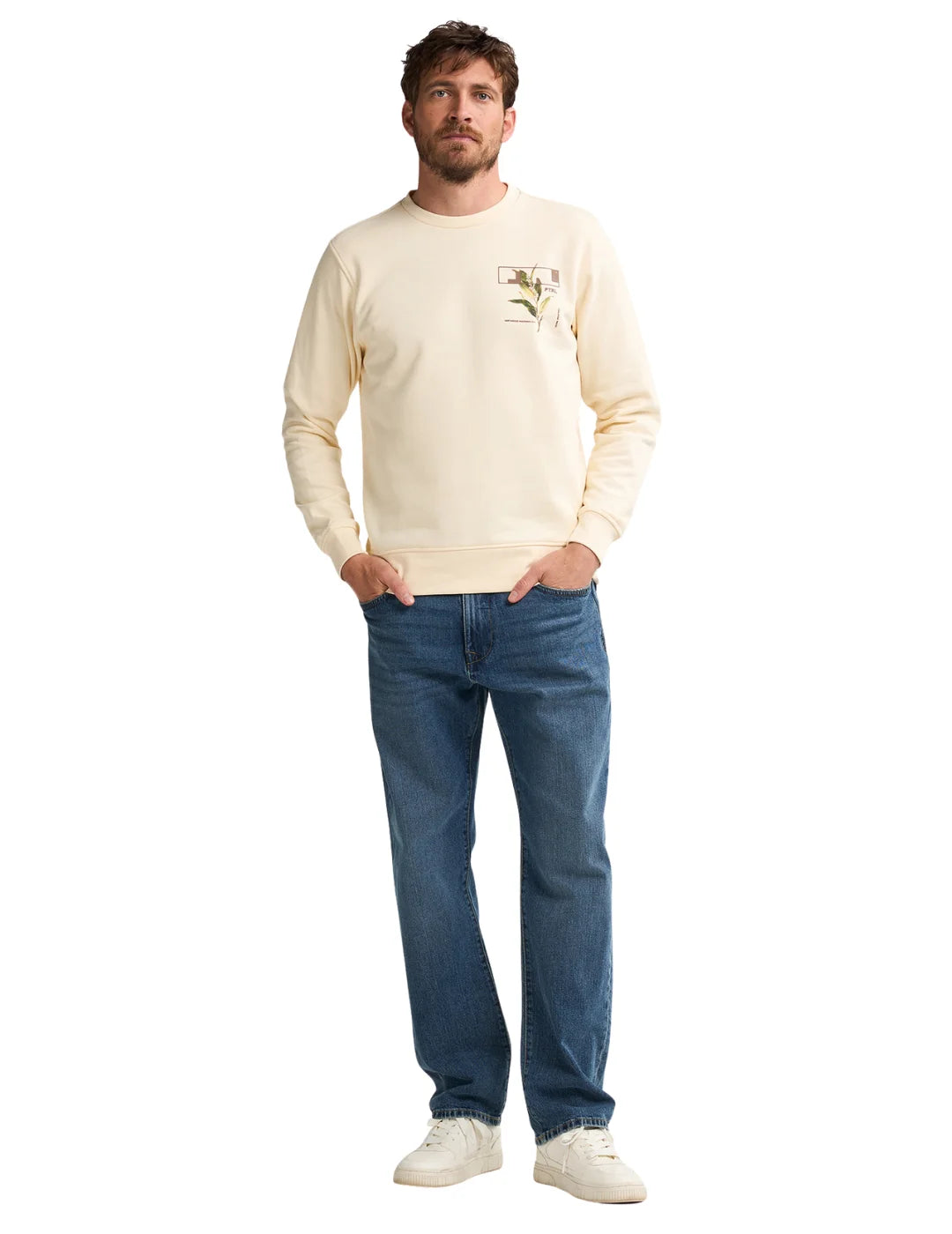 Sudadera Petrol Industries Logo Flor Beige | Bicos de Fío