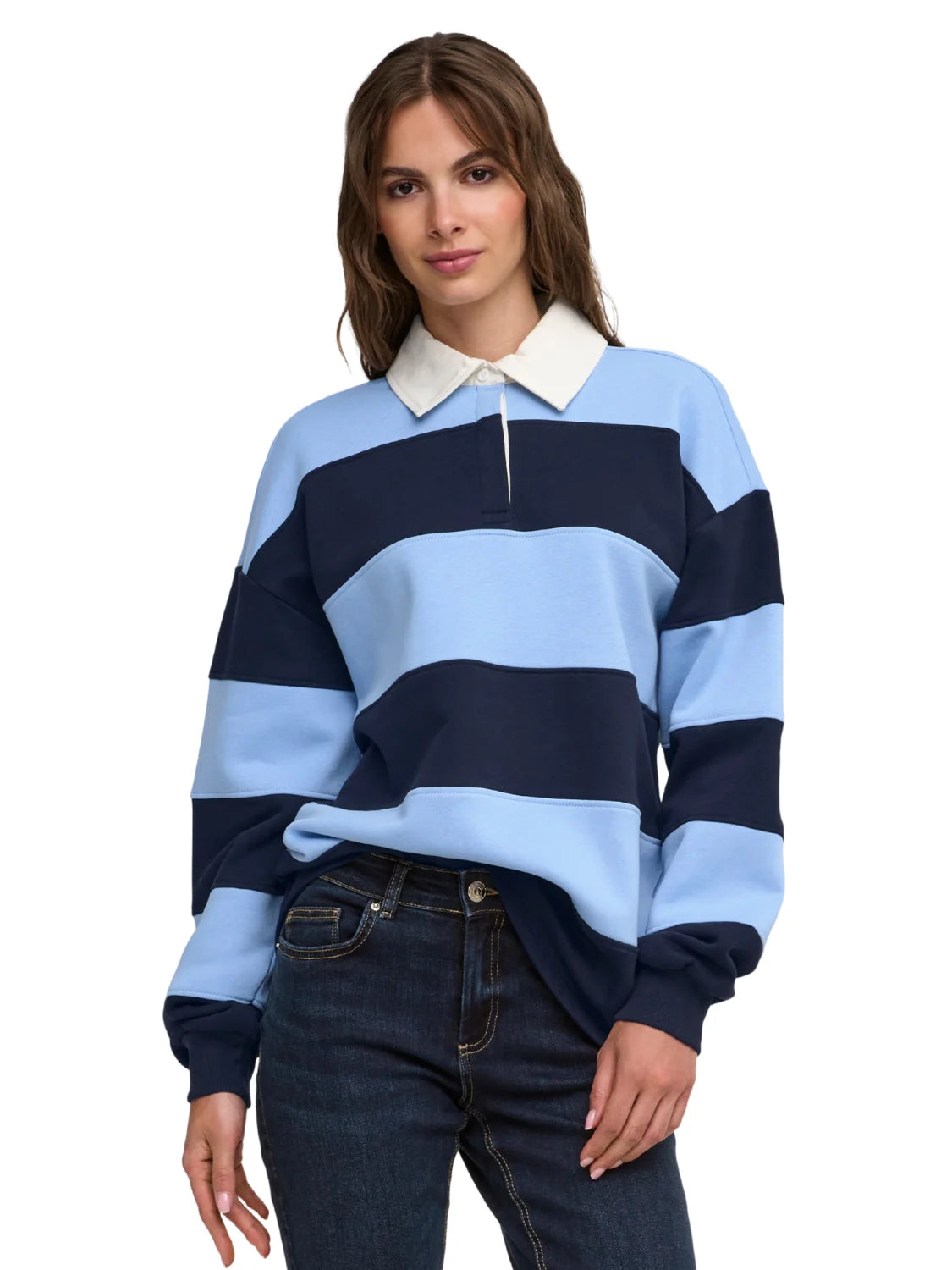 Sudadera Polo ONLY Nara Rayas Azul | Bicos de Fío