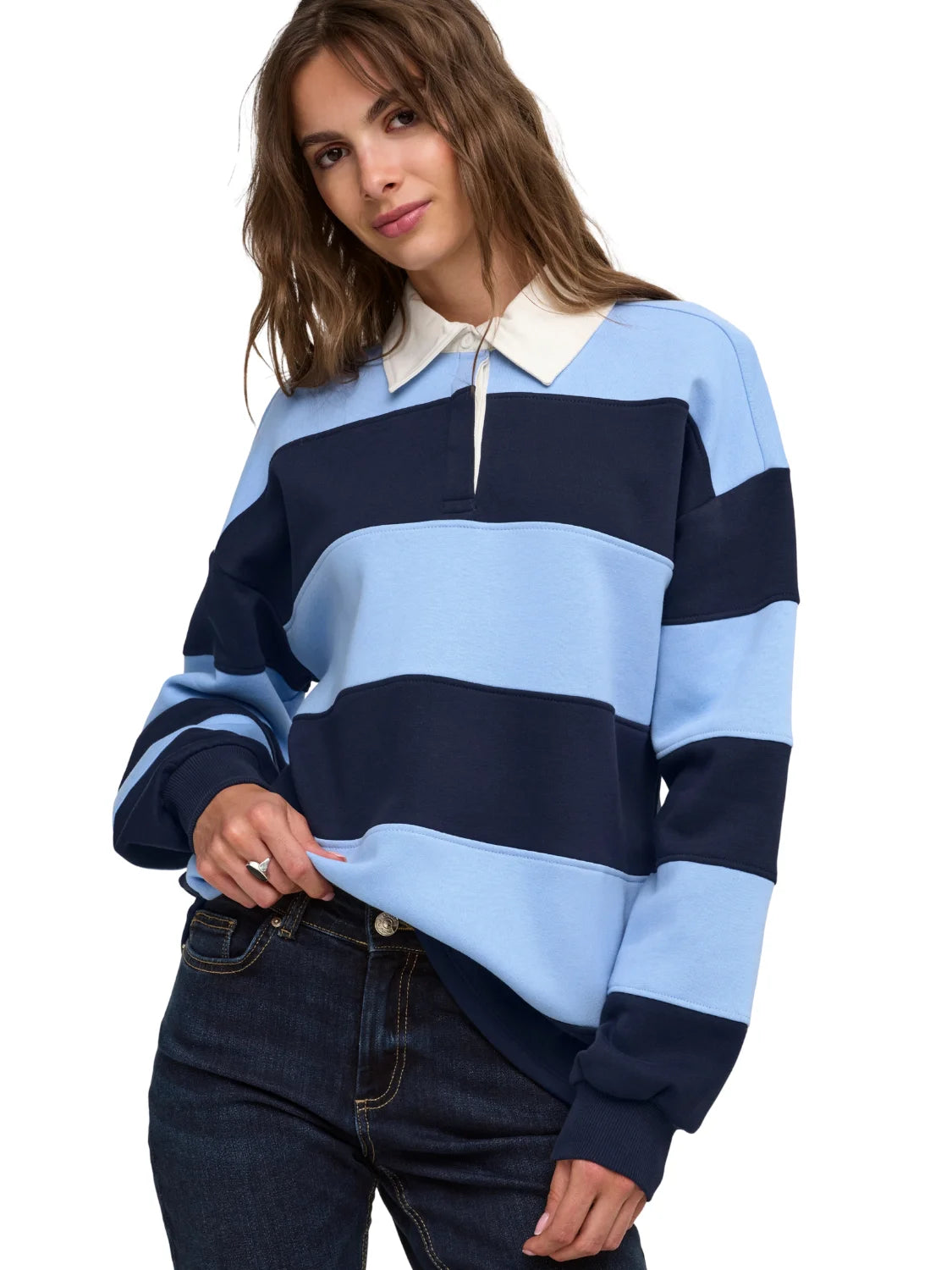 Sudadera Polo ONLY Nara Rayas Azul | Bicos de Fío