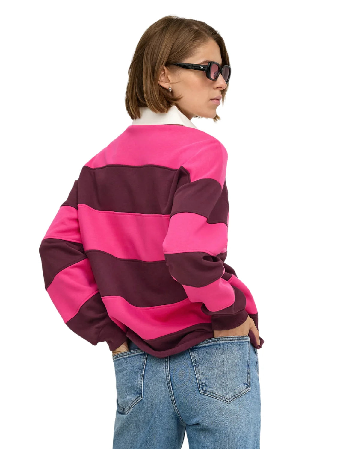 Sudadera Polo ONLY Nara Rayas Rosa | Bicos de Fío