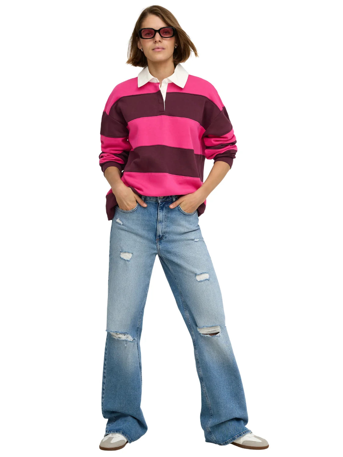 Sudadera Polo ONLY Nara Rayas Rosa | Bicos de Fío