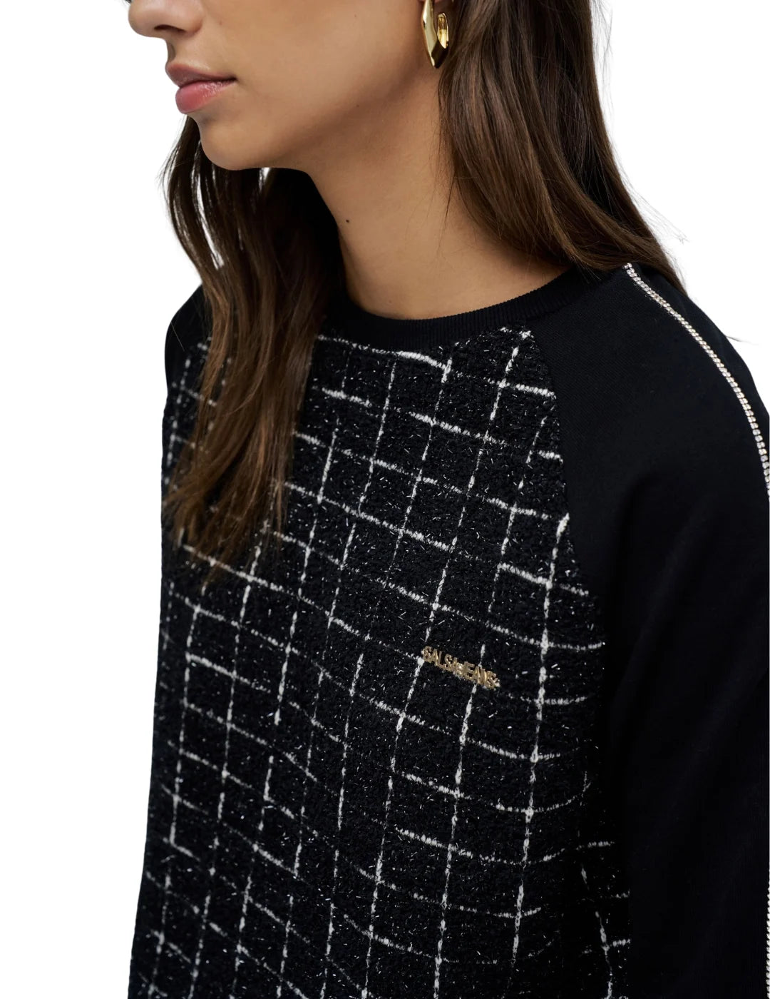 Sudadera Tweed Salsa Jeans Negro | Bicos de Fío