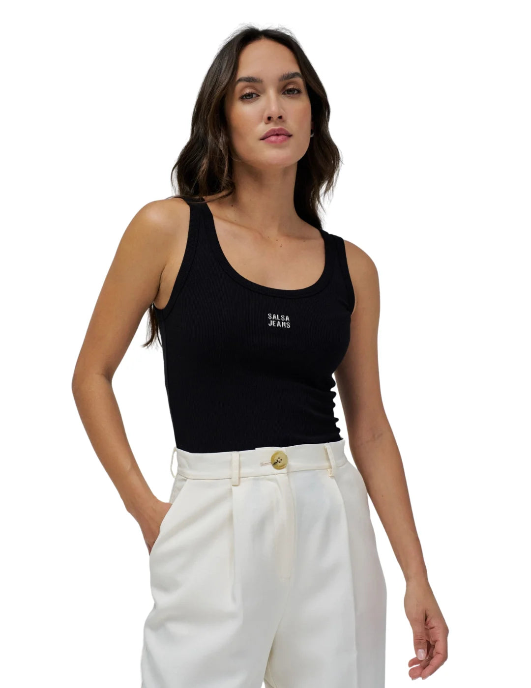 Top Básico Salsa Jeans Negro | Bicos de Fío