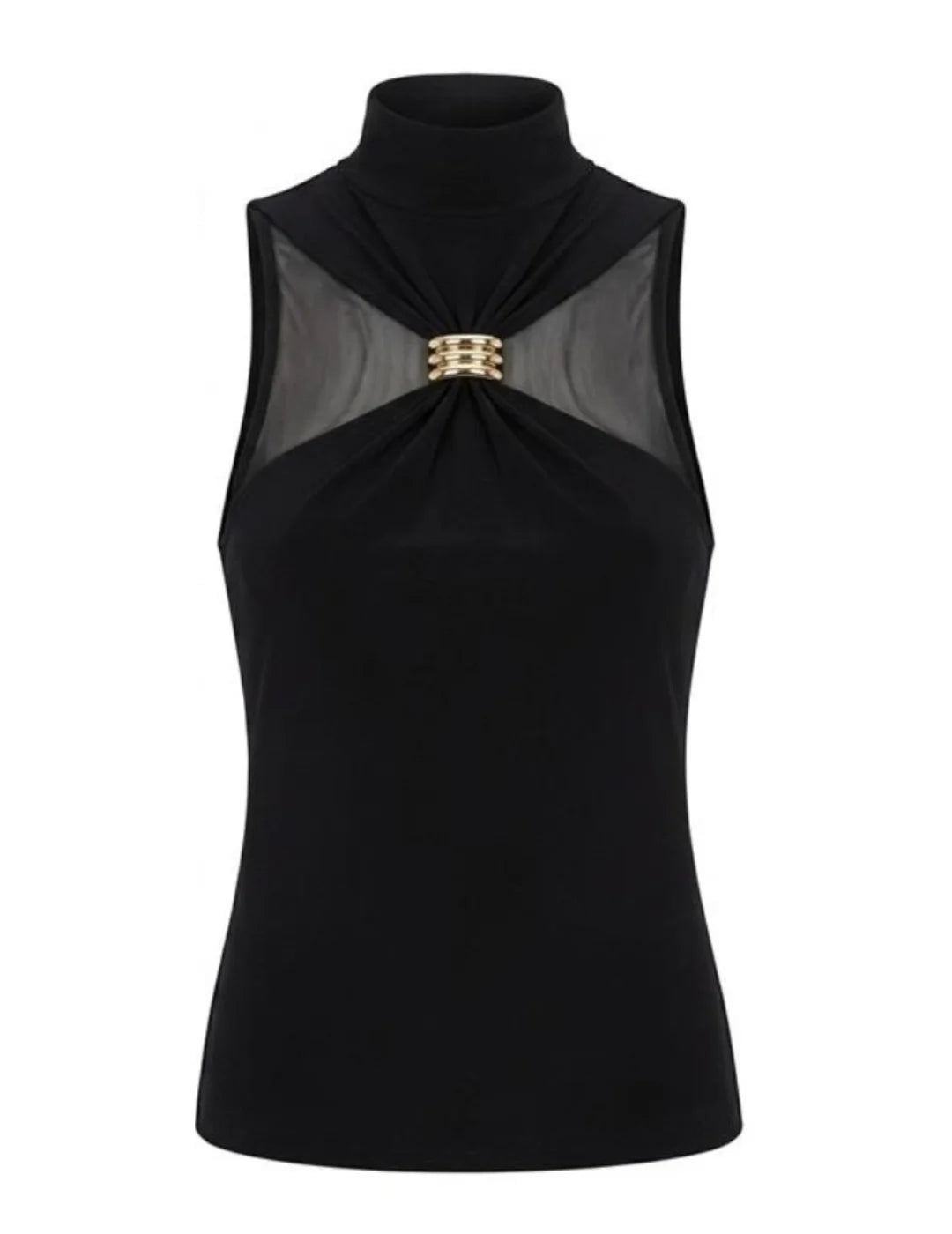 Top Cuello Alto Aplique Dorado Salsa Jeans Negro | Bicos de Fío