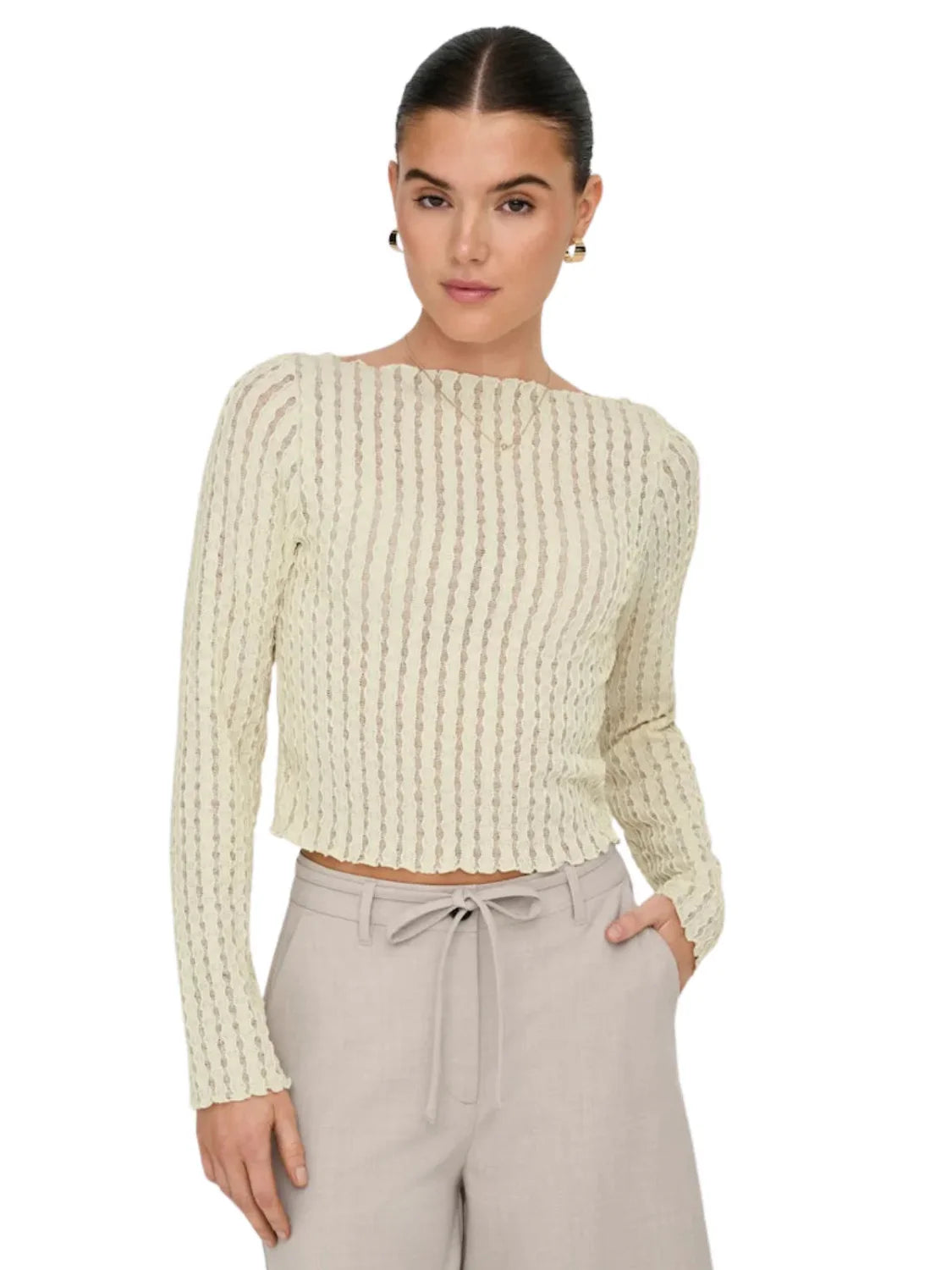 Top Cuello Barco ONLY Noor Beige - Bicos de Fío