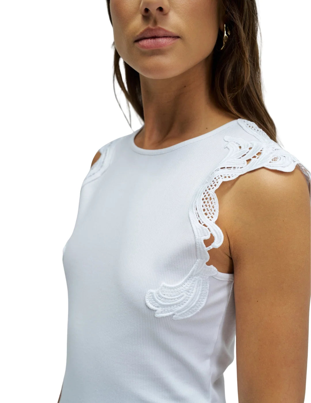 Top Encaje Hombro Salsa Jeans Blanco | Bicos de Fío