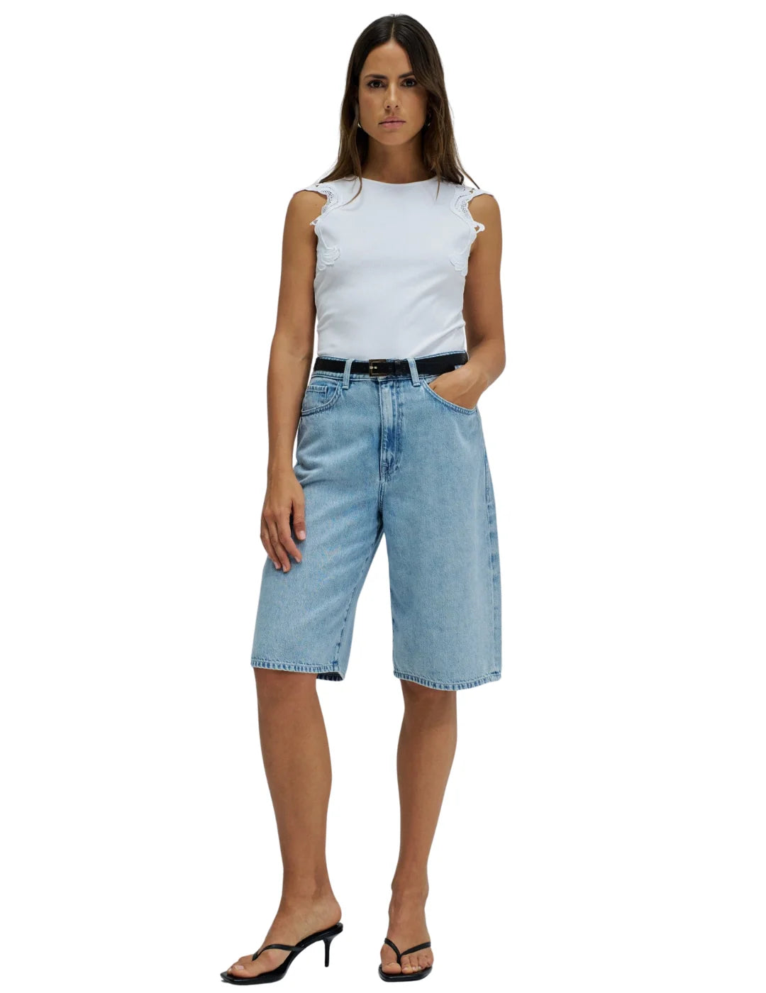 Top Encaje Hombro Salsa Jeans Blanco | Bicos de Fío