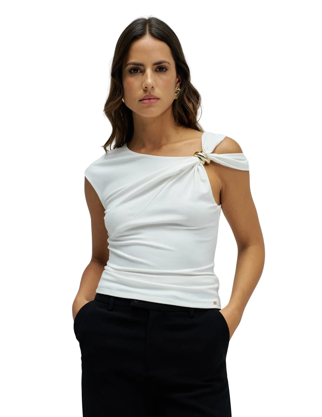 Top Escote Asimétrico Salsa Jeans Blanco | Bicos de Fío