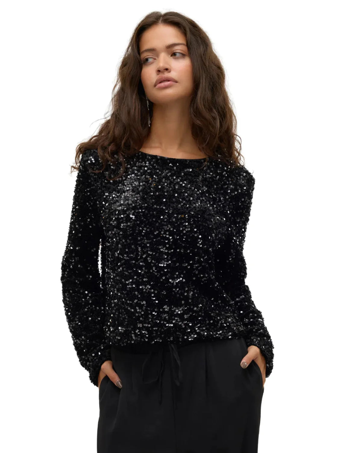 Top Lentejuelas Vero Moda Laila Negro | Bicos de Fío