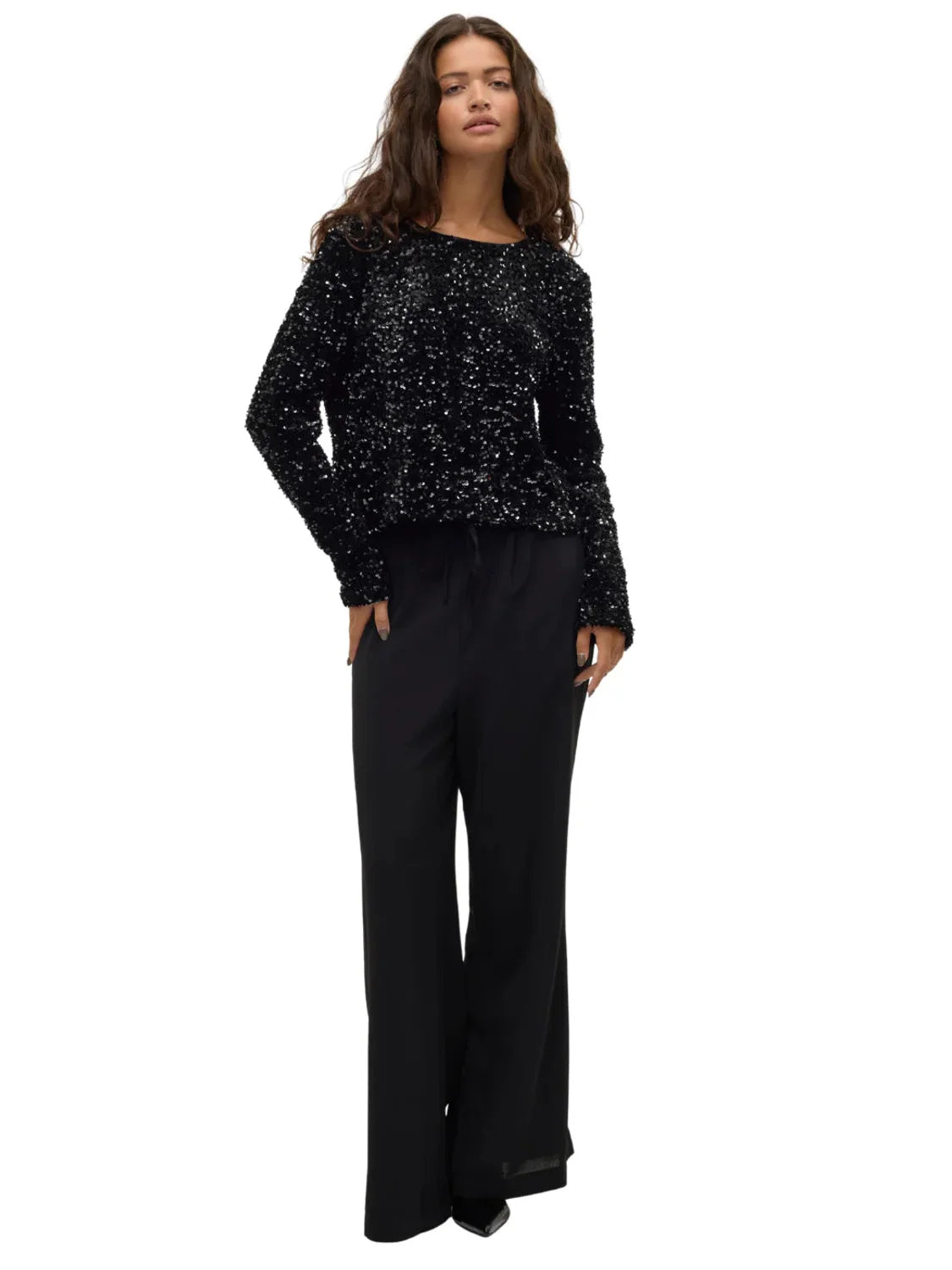 Top Lentejuelas Vero Moda Laila Negro | Bicos de Fío