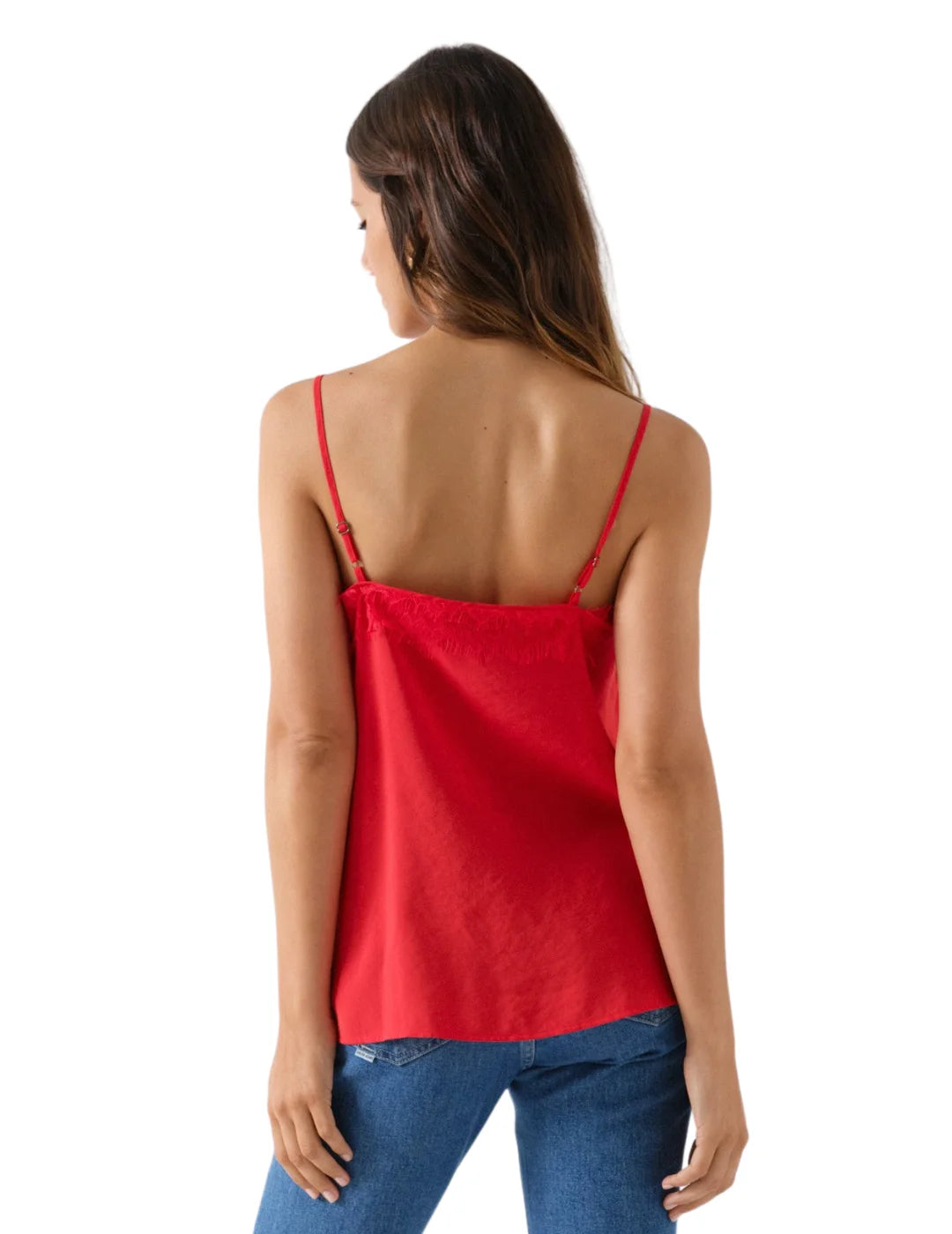Top De Satén Con Encaje Salsa Jeans Rojo | Bicos de Fío