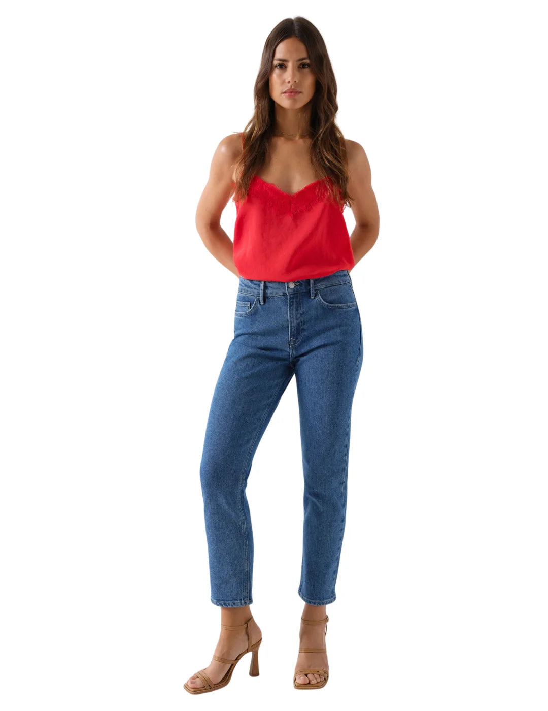 Top De Satén Con Encaje Salsa Jeans Rojo | Bicos de Fío