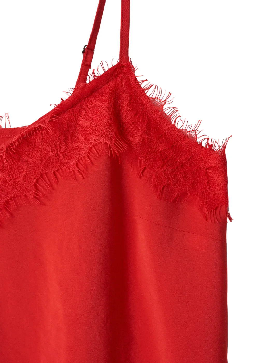 Top De Satén Con Encaje Salsa Jeans Rojo | Bicos de Fío