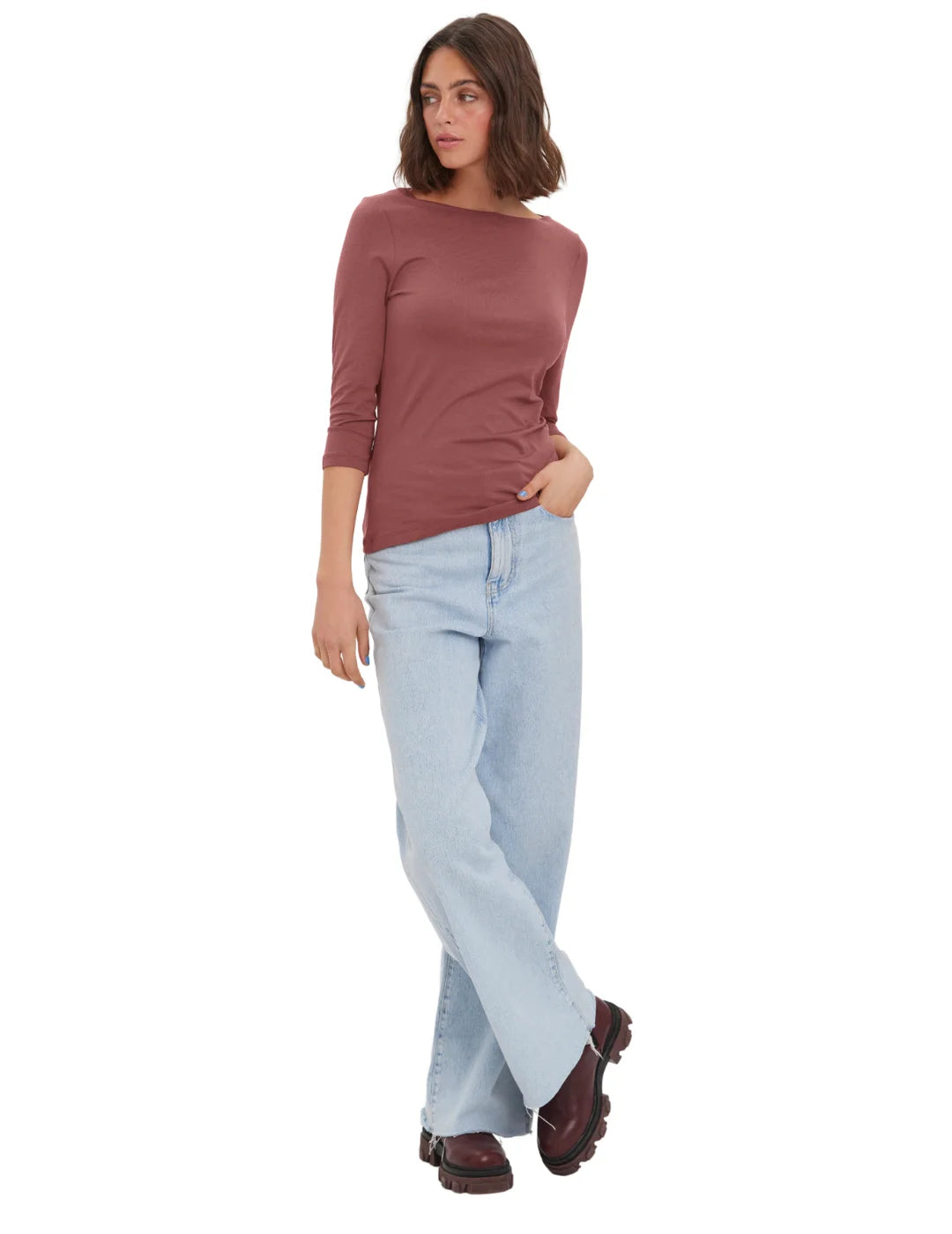 Top Manga 3/4 Vero Moda Panda Rose Brown | Bicos de Fío