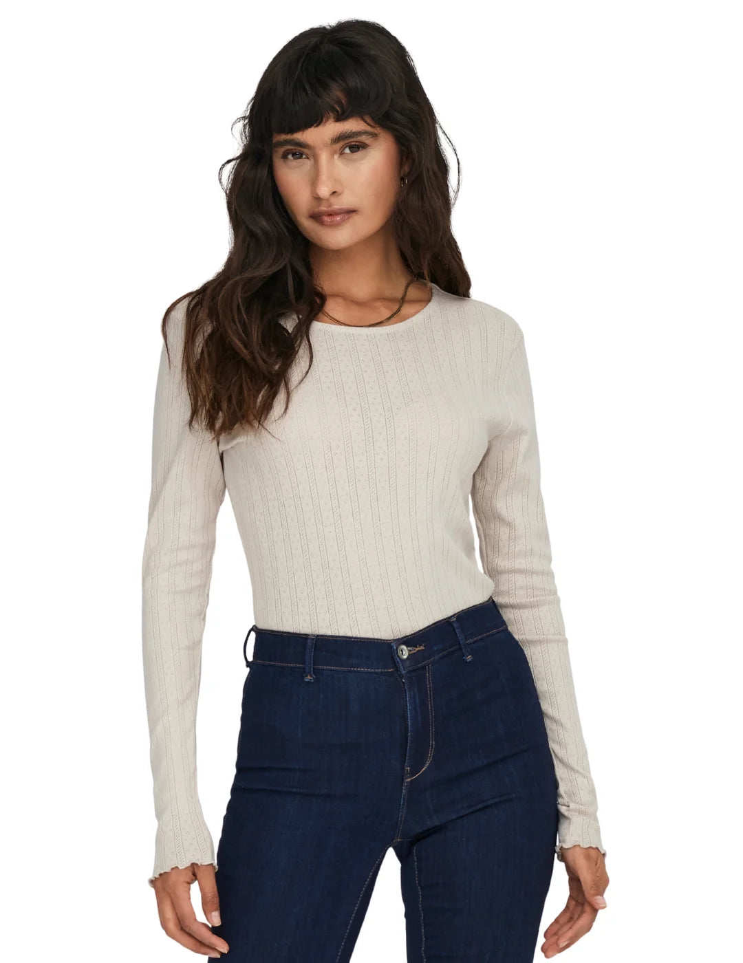 Top Manga Larga ONLY Carlotta Beige | Bicos de Fío
