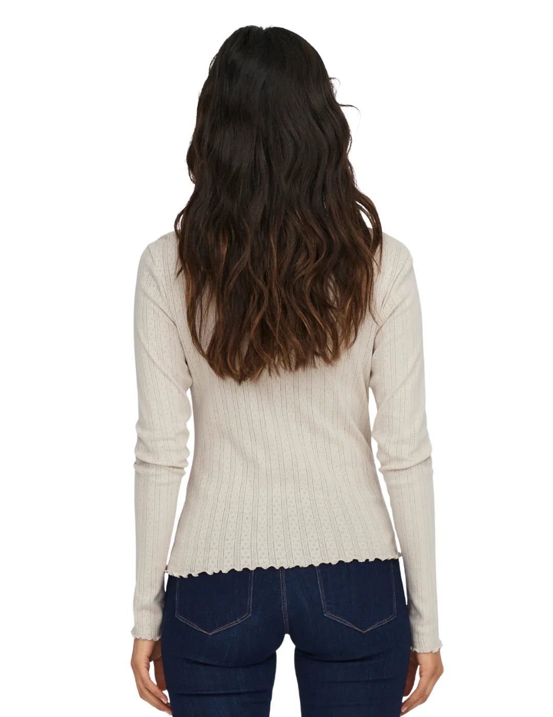 Top Manga Larga ONLY Carlotta Beige | Bicos de Fío