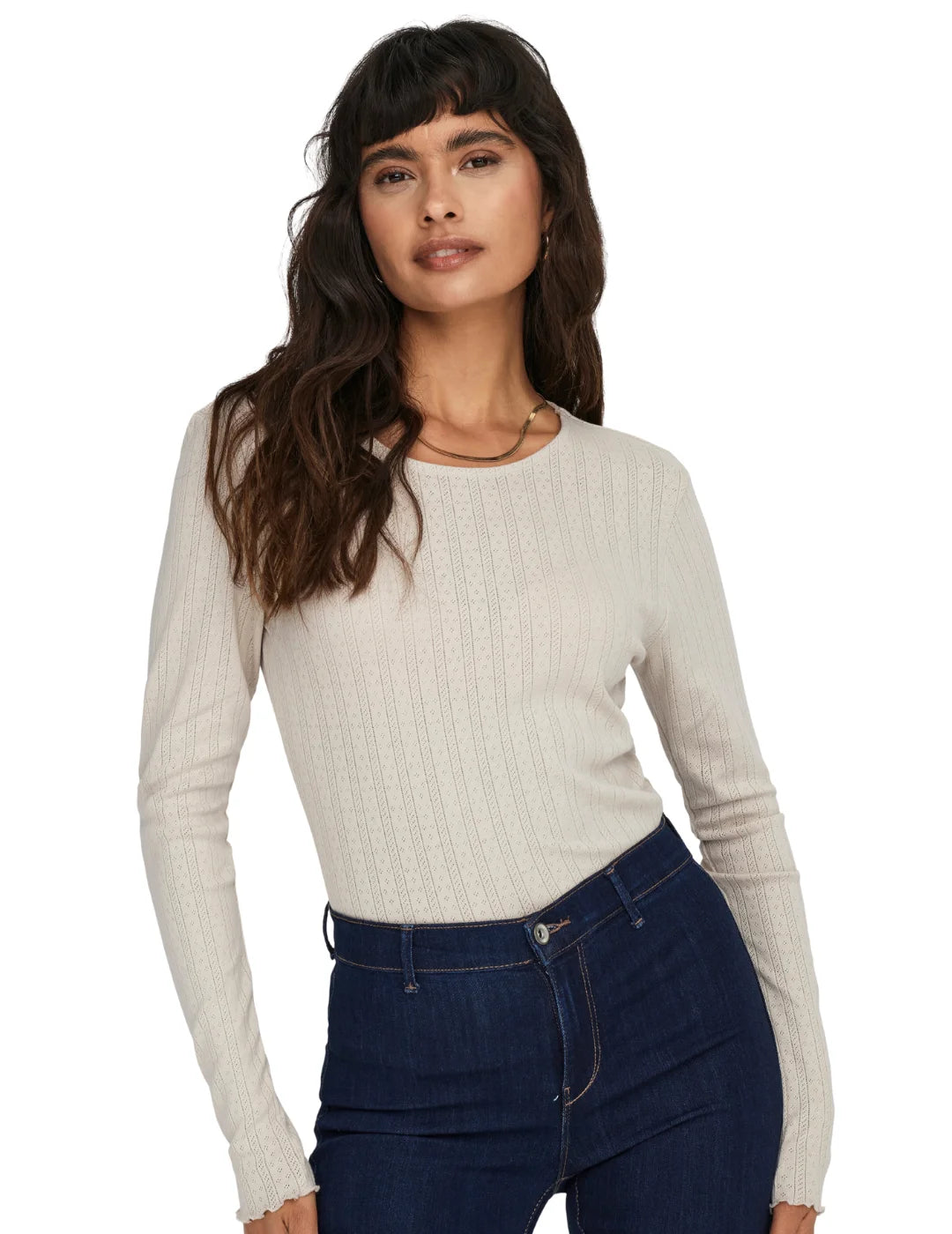 Top Manga Larga ONLY Carlotta Beige | Bicos de Fío